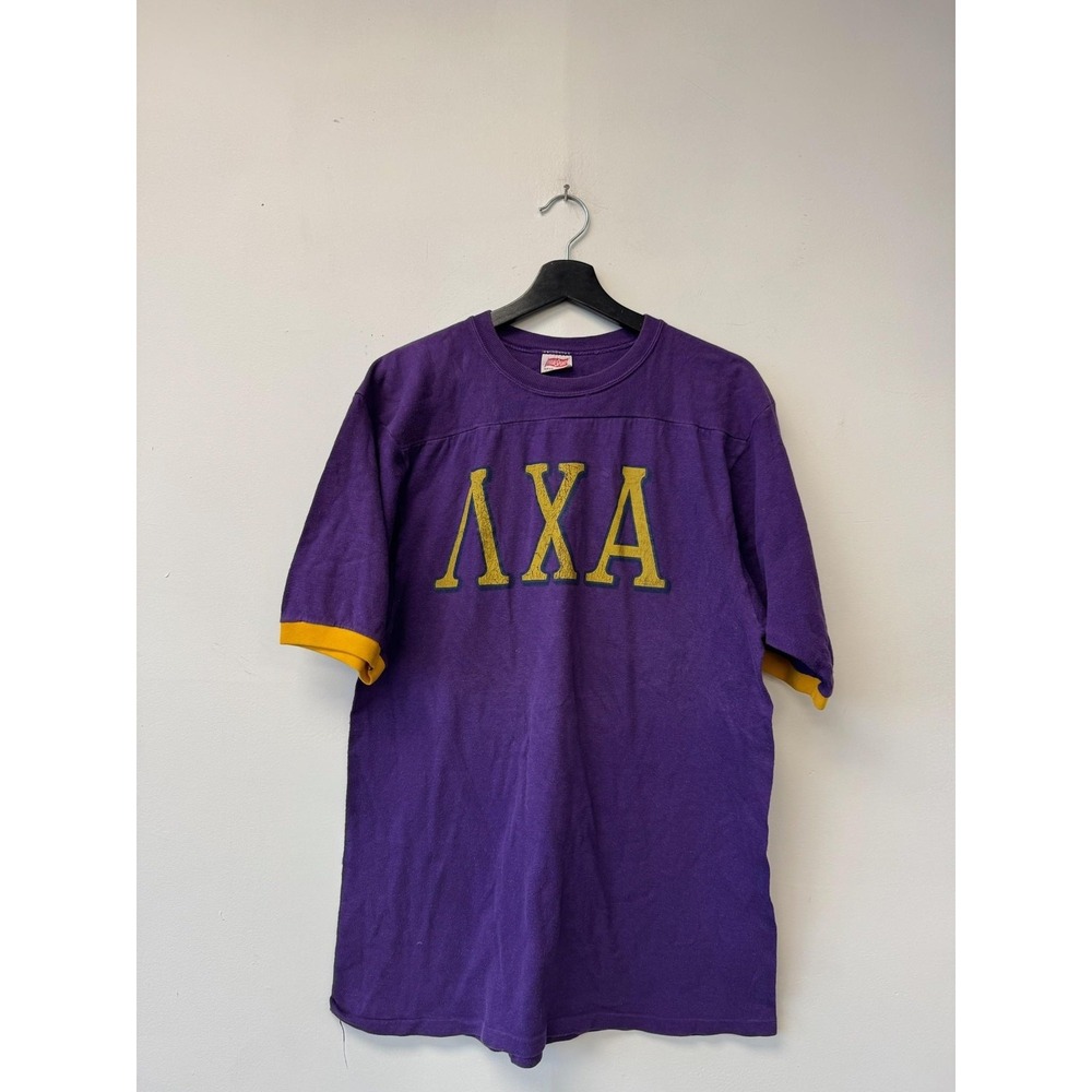 Vintage Lambda Chi Alpha Shirt Medium Purple Hanesport 60s Fraternity Cotton